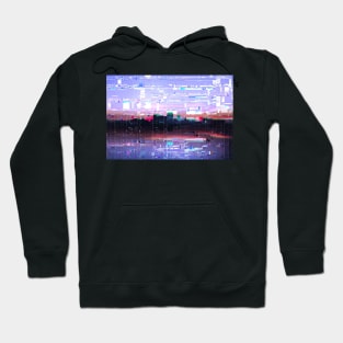 Glitched cyberpunk city skyline Hoodie